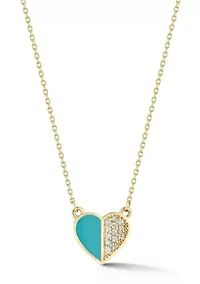14K Gold Diamond and Enamel Heart Pendant Necklace
