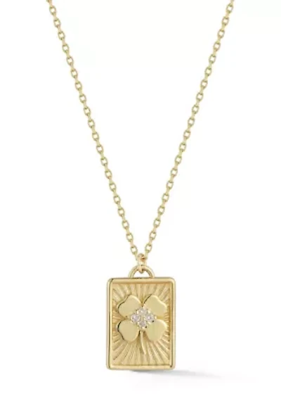 14K Gold Diamond Clover Tag Pendant Necklace