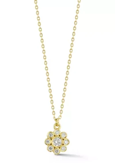 14K Gold Diamond Flower Pendant Necklace