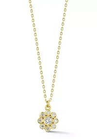 14K Gold Diamond Flower Pendant Necklace