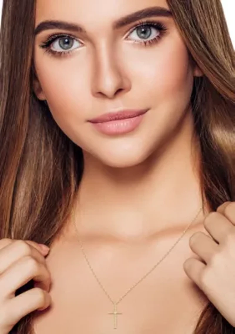 14K Gold Diamond Twist Cross Necklace