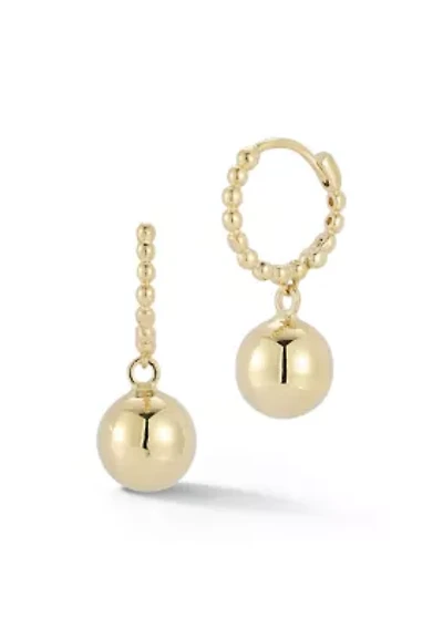 14K Gold Ball Charm Bubble Huggie Hoop Earrings