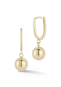 14K Gold Ball Charm Huggie Hoop Earrings
