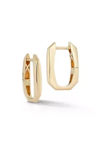 14K Gold Square Oval Huggie Hoop Earrings