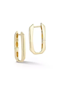 14K Gold Rectangle Oval Huggie Hoop Earrings