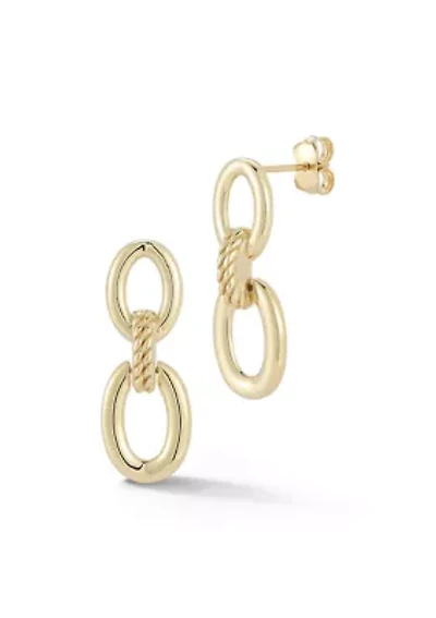 14K Gold Oval Link Drop Earrings