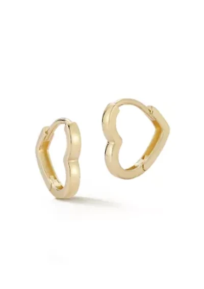 14K Gold Heart Huggie Hoop Earrings