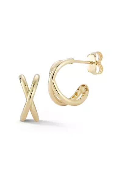 14K Gold Criss Cross Small Hoop Earrings