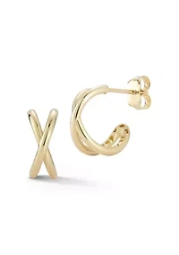 14K Gold Criss Cross Small Hoop Earrings