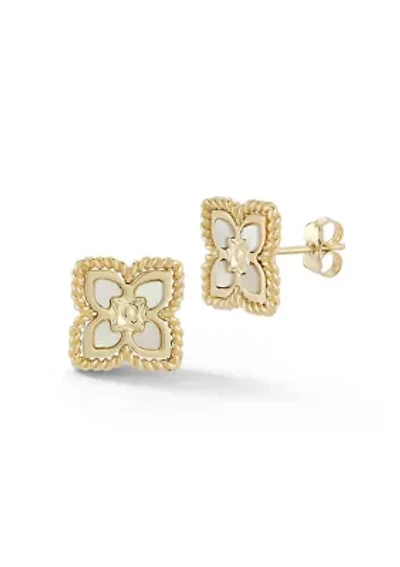 14K Gold Mother of Pearl Flower Stud Earrings