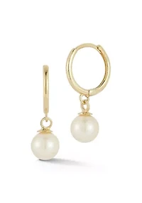 14K Gold 6mm Pearl Charm Huggie Hoop Earrings