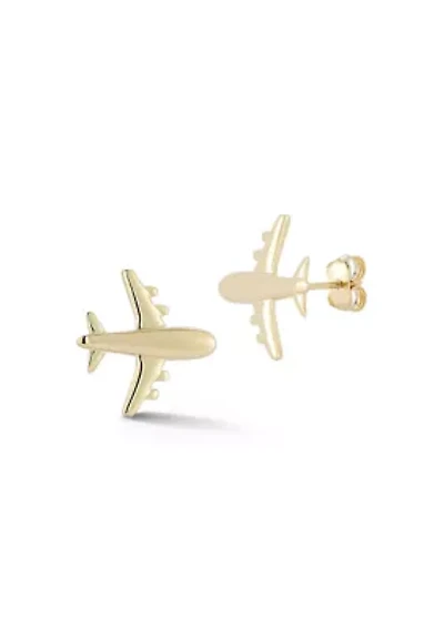 14K Gold Airplane Stud Earrings