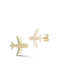 14K Gold Airplane Stud Earrings