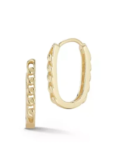 14K Gold Curb Chain Oval Huggie Hoop Earrings