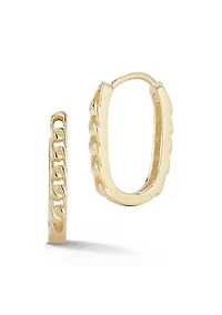 14K Gold Curb Chain Oval Huggie Hoop Earrings