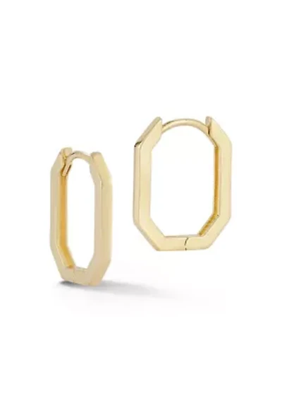 14K Gold Octagon Huggie Hoop Earrings