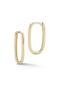 14K Gold Polished Oval Huggie Hoop Earrings