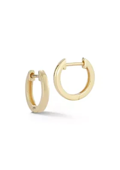 14K Gold Round Huggie Hoop Earrings