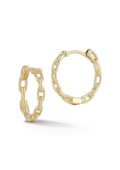 14K Gold Chain Round Huggie Hoop Earrings
