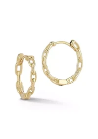 14K Gold Chain Round Huggie Hoop Earrings