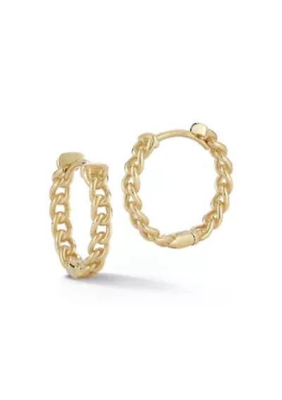 14K Gold Curb Chain Round Huggie Hoop Earrings