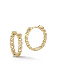 14K Gold Curb Chain Round Huggie Hoop Earrings