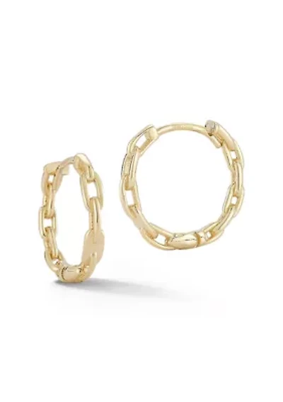14K Gold Chain Round Huggie Hoop Earrings