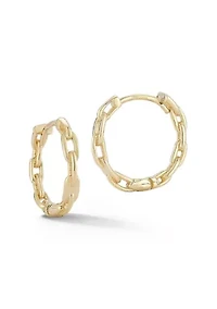 14K Gold Chain Round Huggie Hoop Earrings