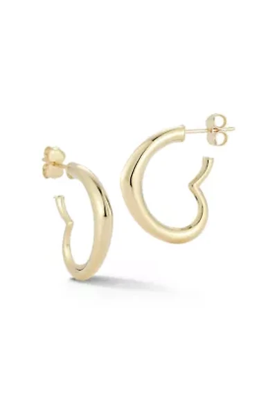 14K Gold Heart Hoop Earrings
