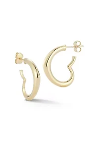 14K Gold Heart Hoop Earrings
