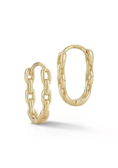 14K Gold Chain Oval Huggie Hoop Earrings