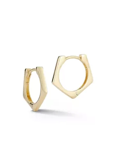 14K Gold Pentagon Huggie Hoop Earrings