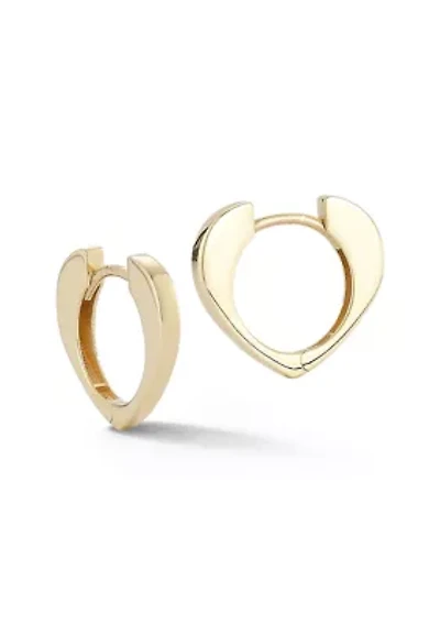 14K Gold Heart Huggie Hoop Earrings