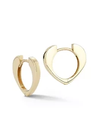 14K Gold Heart Huggie Hoop Earrings