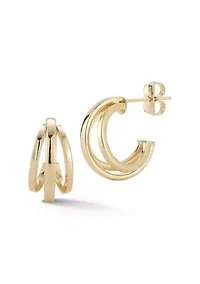 14K Gold Triple C Hoop Earrings