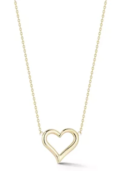 14K Gold Open Heart Pendant Necklace