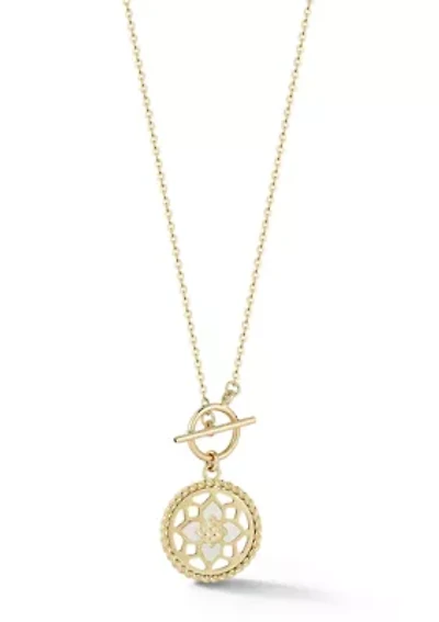14K Gold Mother of Pearl Toggle Flower Pendant Necklace