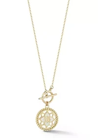 14K Gold Mother of Pearl Toggle Flower Pendant Necklace