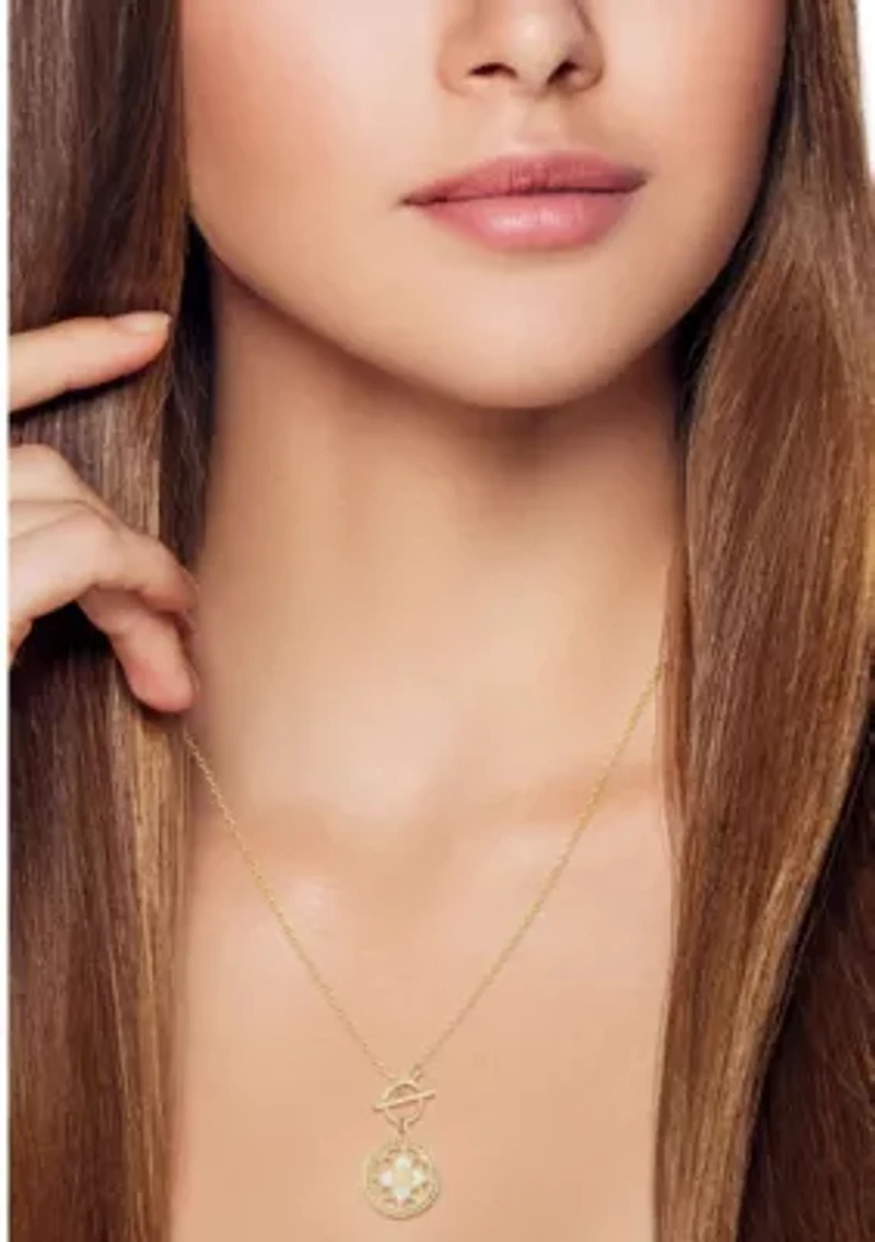 14K Gold Mother of Pearl Toggle Flower Pendant Necklace