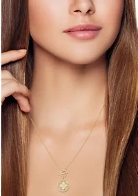 14K Gold Mother of Pearl Toggle Flower Pendant Necklace