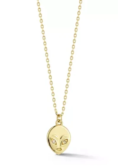 14K Gold Diamond Dainty Alien Pendant Necklace