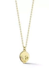 14K Gold Diamond Dainty Alien Pendant Necklace