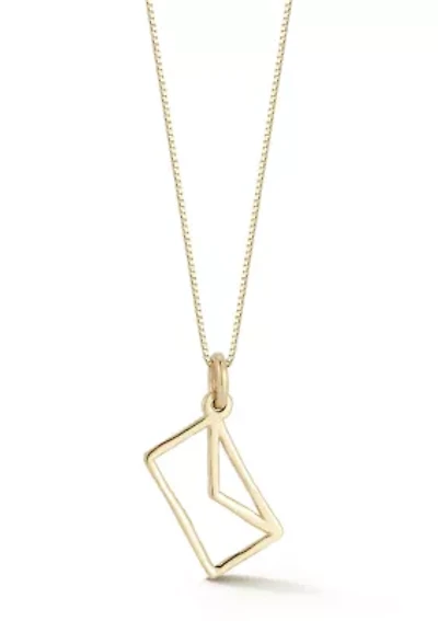 14K Gold Envelope Pendant Necklace, Made in Italy