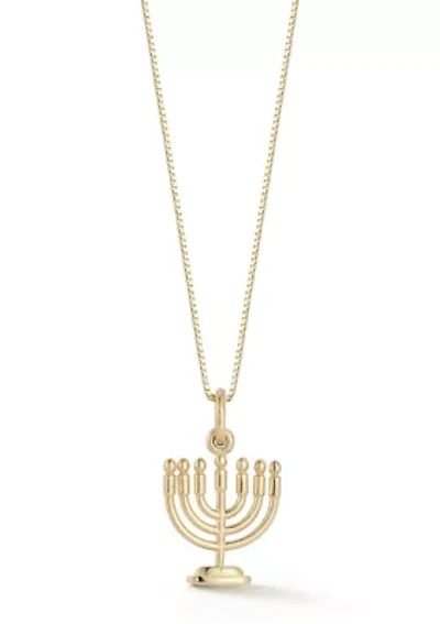 14K Gold Menorah Pendant Necklace, Made in Italy