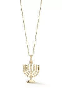 14K Gold Menorah Pendant Necklace, Made in Italy