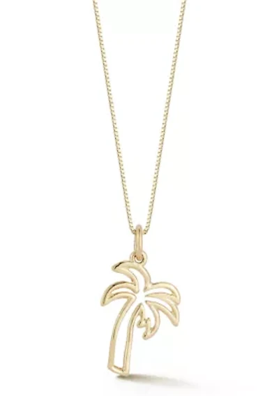 14K Gold Palm Tree Pendant Necklace, Made in Italy
