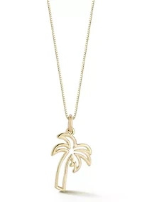 14K Gold Palm Tree Pendant Necklace, Made in Italy