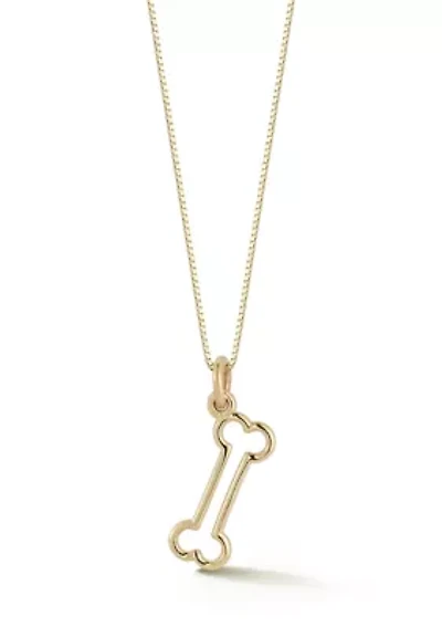14K Gold Bone Pendant Necklace, Made in Italy