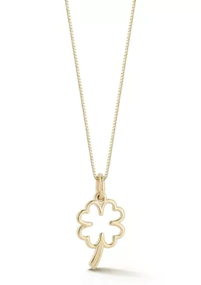 14K Gold Open Clover Pendant Necklace, Made in Italy