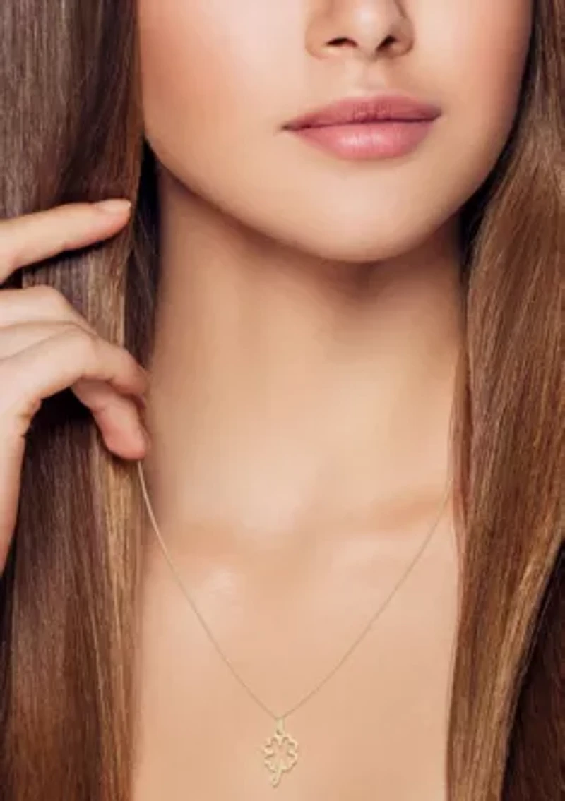 14K Gold Open Clover Pendant Necklace, Made in Italy